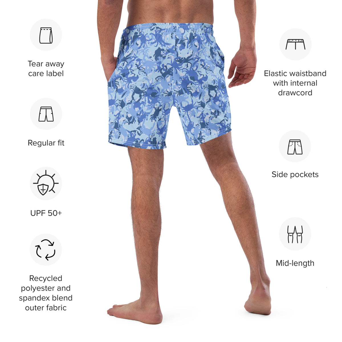 Blue Crab Camo Swim Trunks
