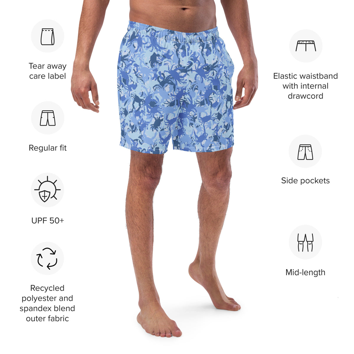 Blue Crab Camo Swim Trunks