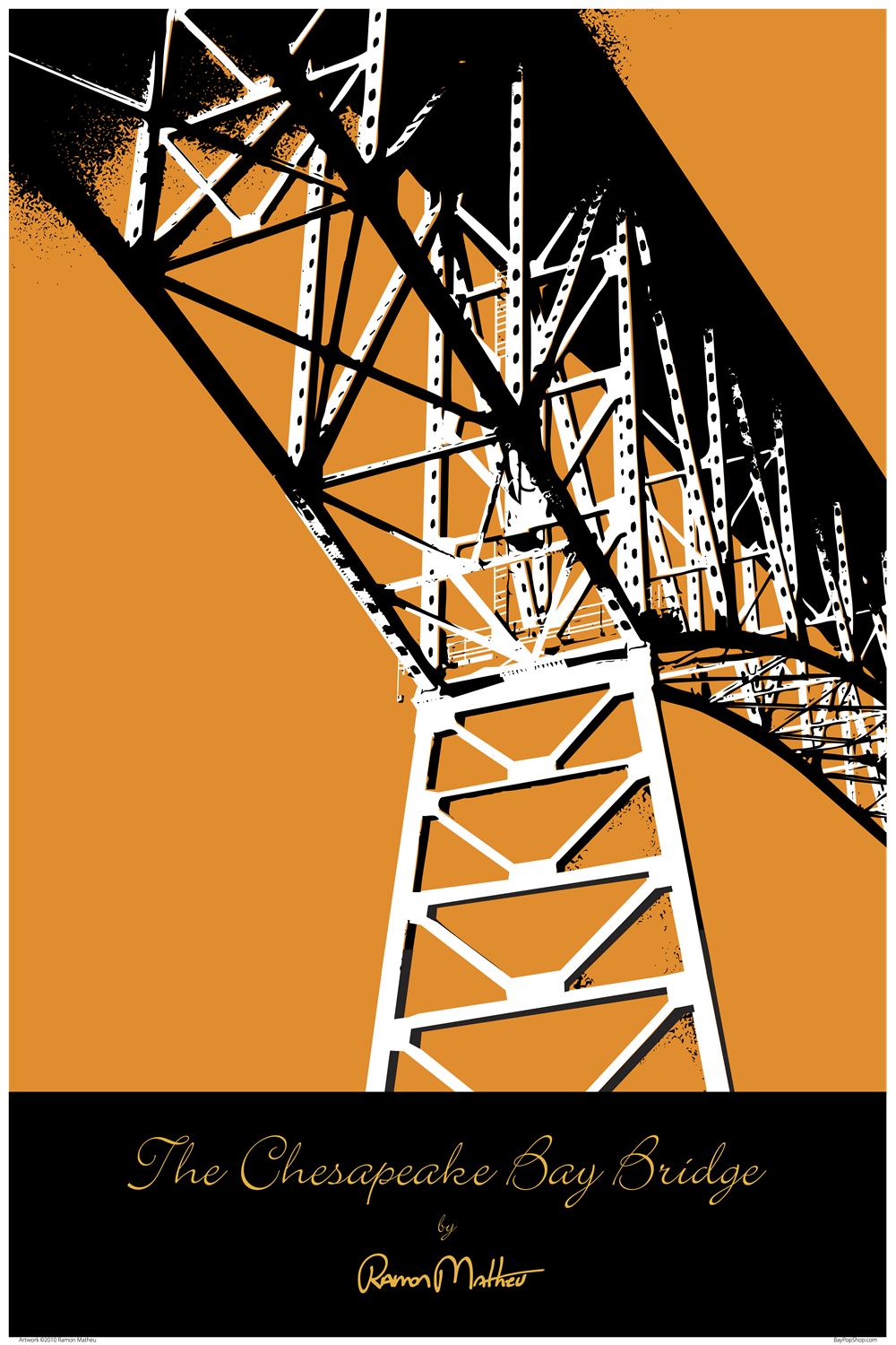 "Chesapeake Bay Bridge (Orange)" Open Edition Art Print by Ramon Matheu