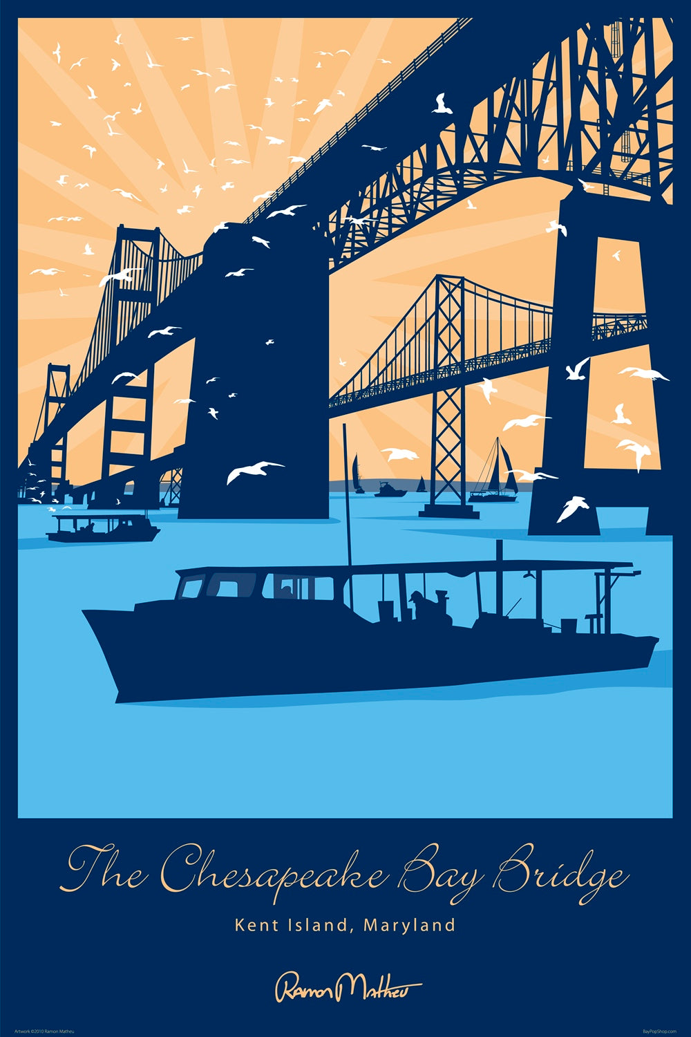"Chesapeake Bay With Watermen" Open Edition Art Print by Ramon Matheu