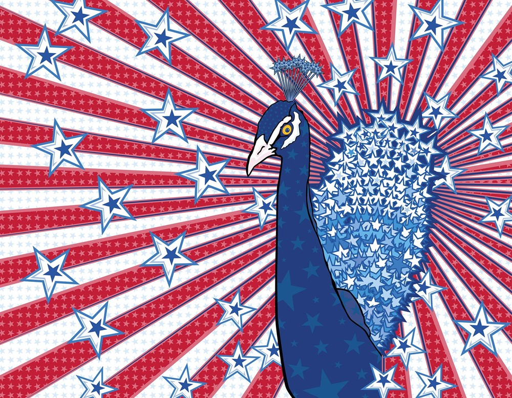 "Patriotic Peacock" Limited Edition Art Print by Ramon Matheu