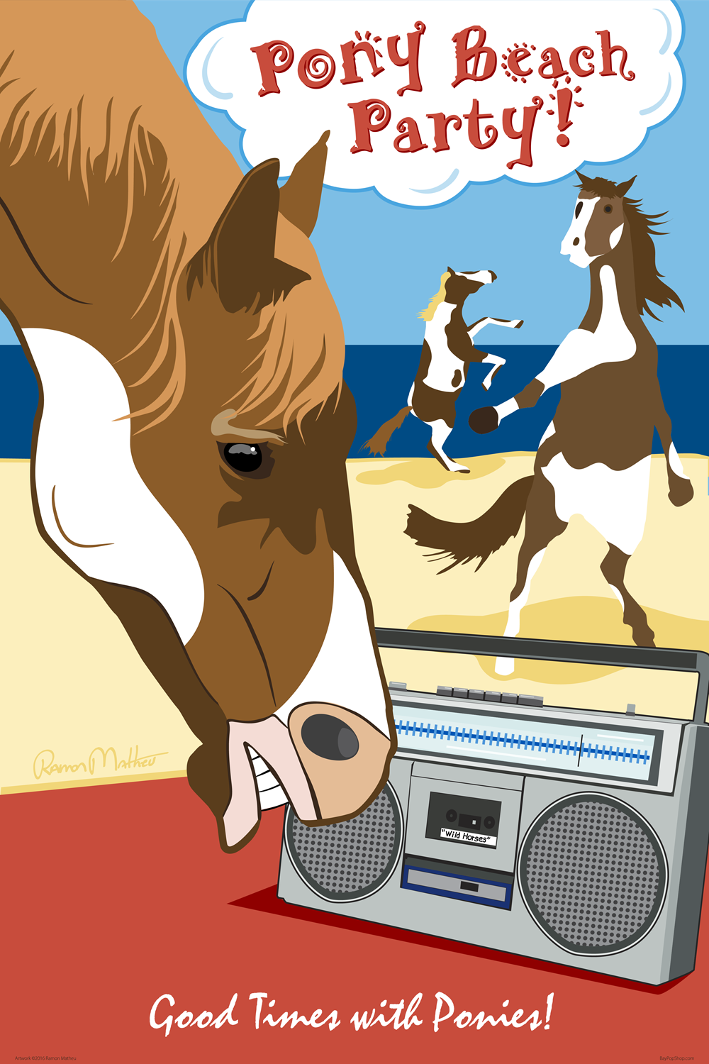 "Pony Beach Party" Open Edition Art Print by Ramon Matheu