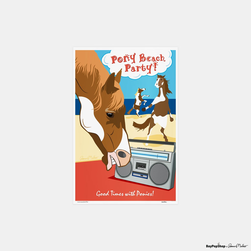 "Pony Beach Party" Open Edition Art Print by Ramon Matheu
