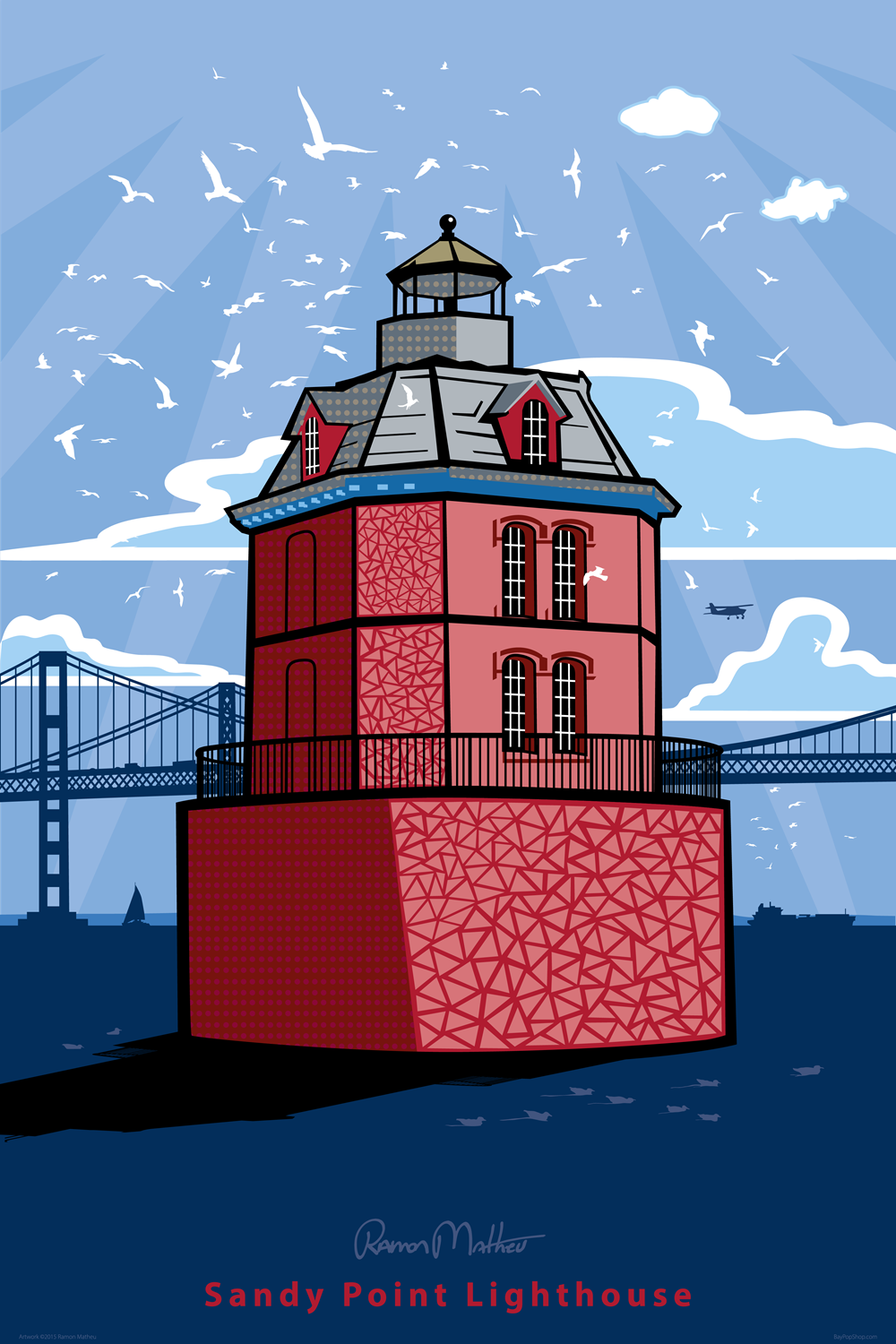 "Sandy Point Lighthouse" Open Edition Art Print by Ramon Matheu
