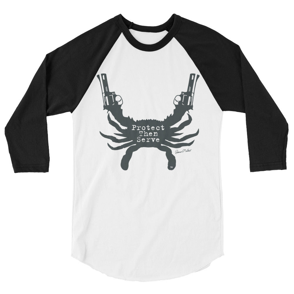 Protect Then Serve 3/4-Sleeve Tee - Charcoal Grey on White