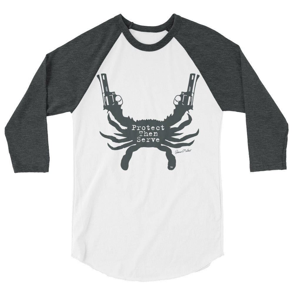 Protect Then Serve 3/4-Sleeve Tee - Charcoal Grey on White